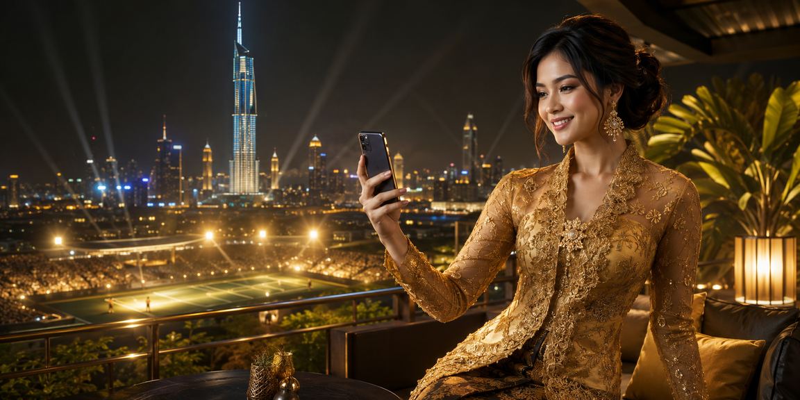 Pengguna wanita berbaju kebaya di Kuala Lumpur menggunakan cam4 untuk pertaruhan sukan mudah alih